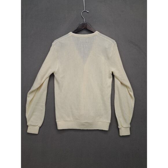 Vintage 70s Challenger Cardigan Sweater Ivory Turtle Logo Acrylic Grandpa M - Picture 6 of 6